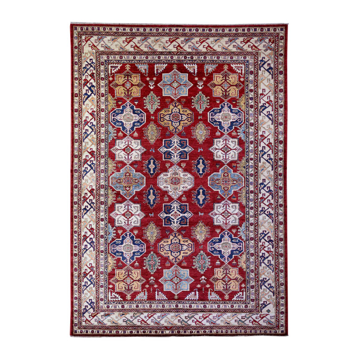 Tribal & Geometric Wool Hand Knotted Rug Red Ivory 6.11X9.11 -O074829