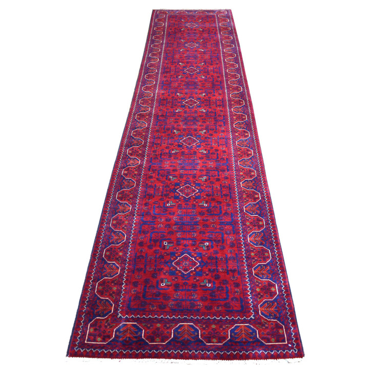 Tribal & Geometric Wool Hand Knotted Rug Red Red 2.8X12.9 -O071815