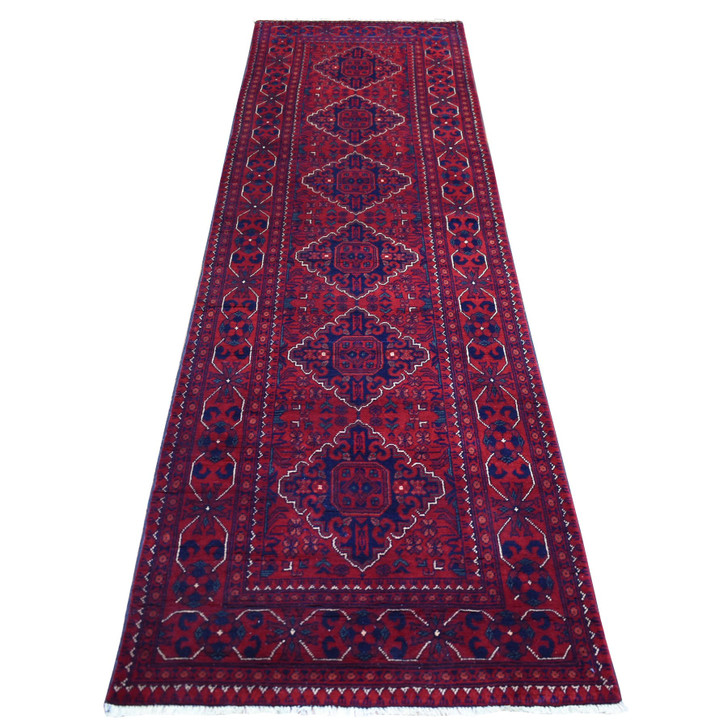 Tribal & Geometric Wool Hand Knotted Rug Red Red 2.9X9.5 -O072015