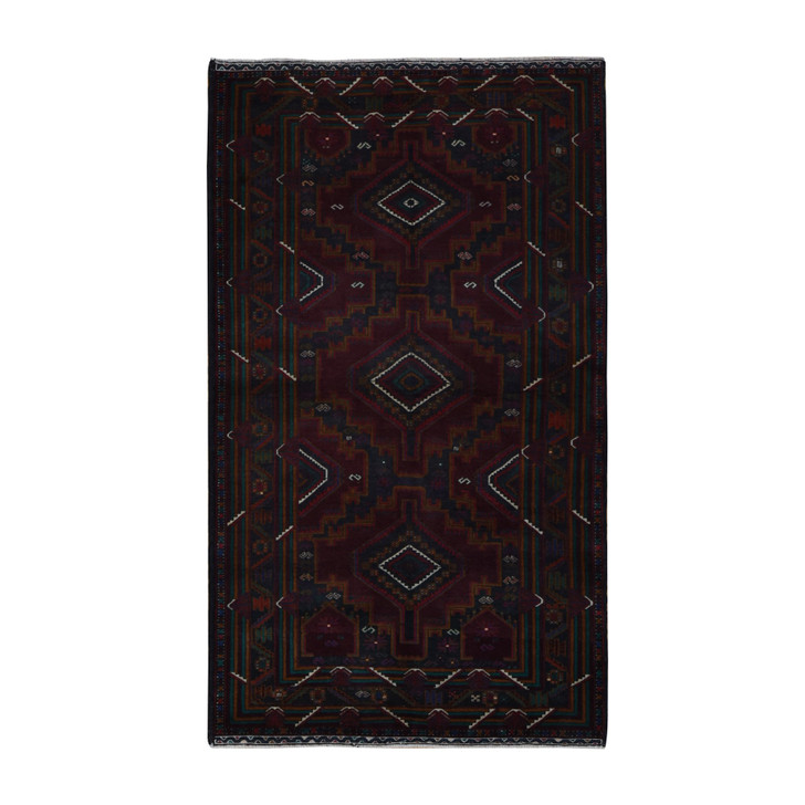 Tribal & Geometric Wool Hand Knotted Rug Red Red 3.10X7.0 -O087935
