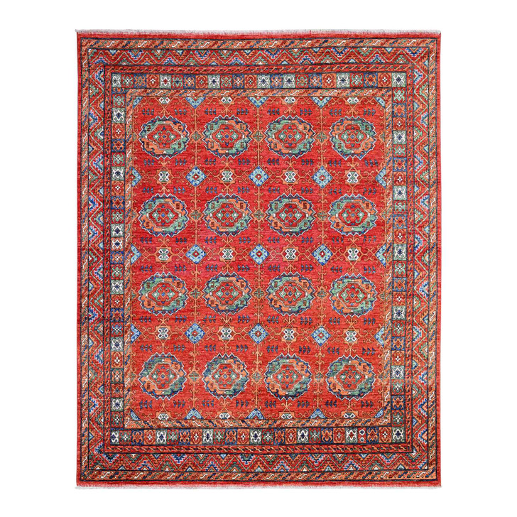 Tribal & Geometric Wool Hand Knotted Rug Red Red 7.11X9.6 -O074719