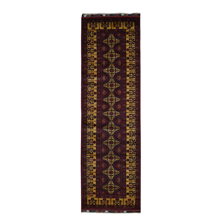 Tribal & Geometric Wool Hand Knotted Rug Red Yellow 3.0X10.2 -O087617
