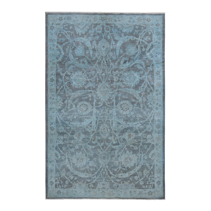 White Wash Vintage & Silver Wash Wool Hand Knotted Rug Blue Blue 5.9X9.0 -O080917