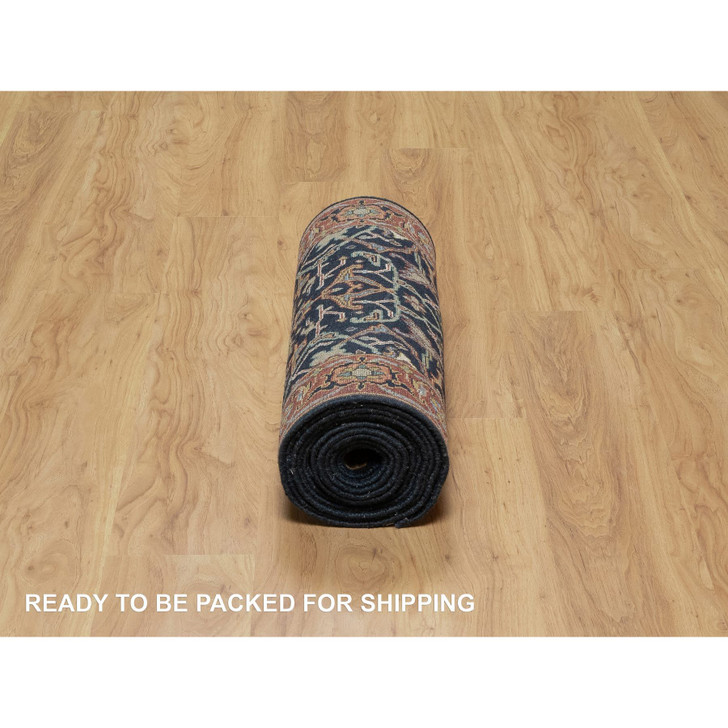 Traditional Wool Hand Knotted Rug Blue 2.6X14.1  -O091115