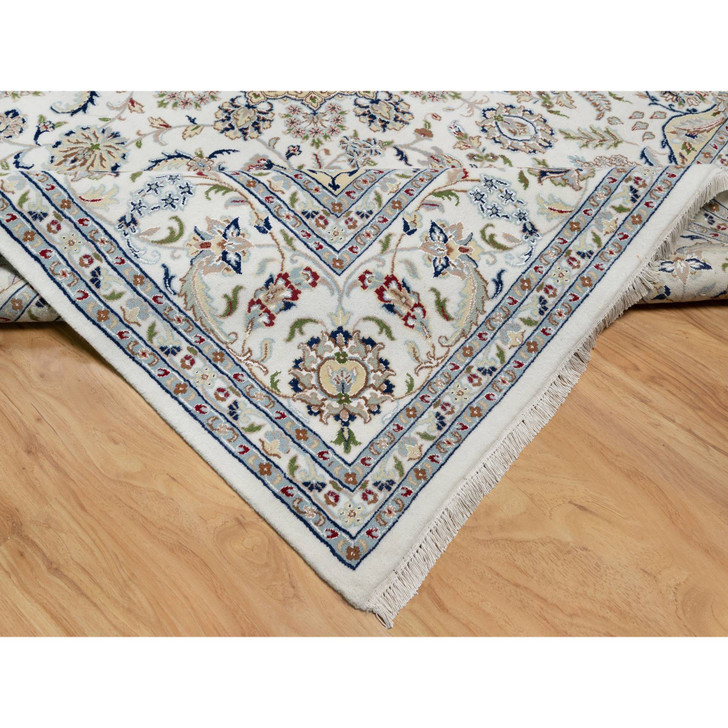 Traditional Wool & Silk Hand Knotted Rug Ivory 9.10X10.2  -O091059