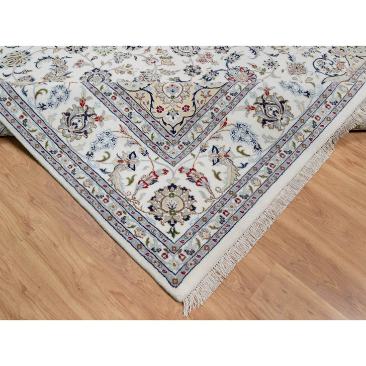 Traditional Wool & Silk Hand Knotted Rug Ivory 8.10X12.4  -O091124