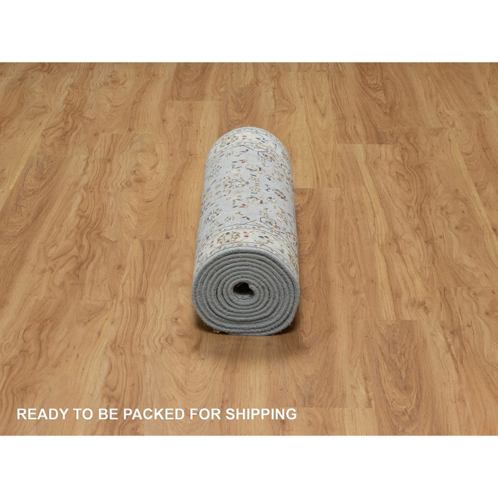 Traditional Wool & Silk Hand Knotted Rug Blue 2.8X12.9  -O091026