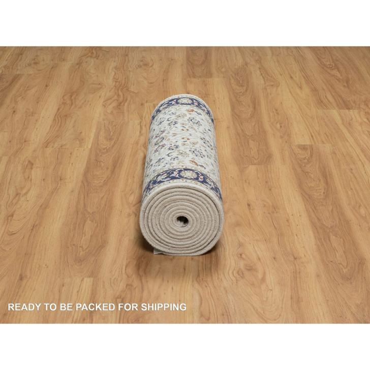 Traditional Wool & Silk Hand Knotted Rug Ivory 2.8X14.0  -O091015