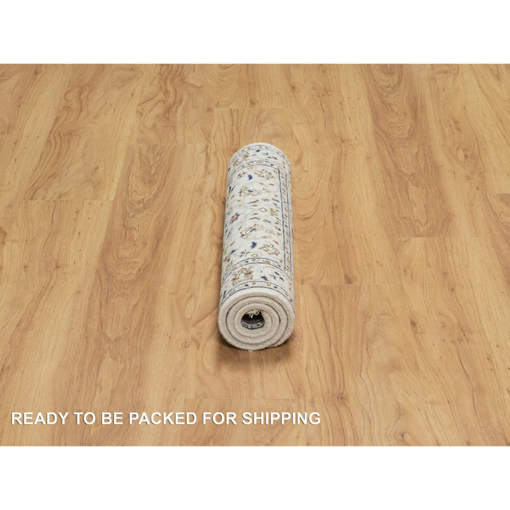 Fine Oriental Wool & Silk Hand Knotted Rug Ivory 2.0X3.2  -O091002