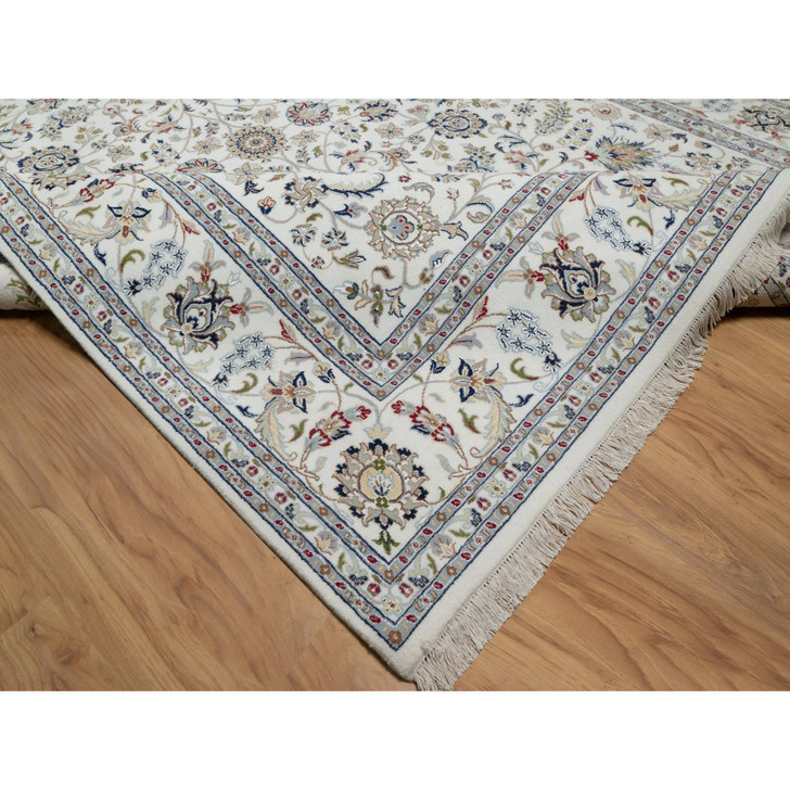 Traditional Wool & Silk Hand Knotted Rug Ivory 9.0X12.1  -O091055