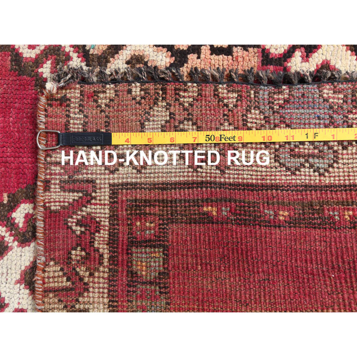 Overdyed & Vintage Worn Wool Hand Knotted Rug Red 4.0x8.3 -O057963