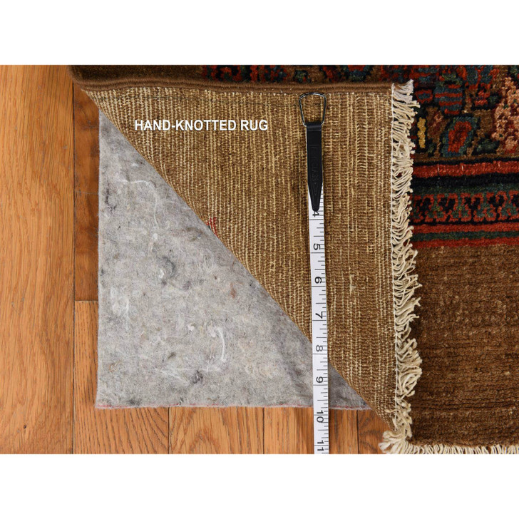 Antique Wool Hand Knotted Rug Brown 3.2x15.0 -O078368