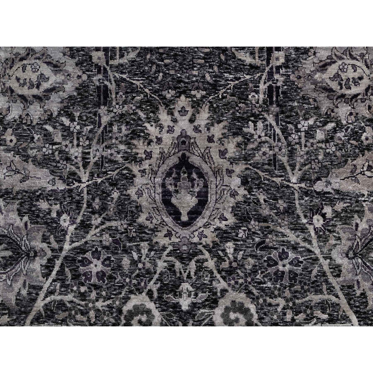 Transitional Wool & Silk Hand Knotted Rug Black 8.8x11.10 -O091167