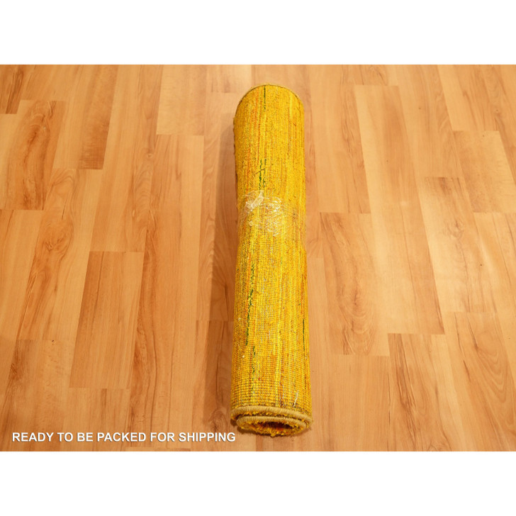 Modern and Contemporary Sari Silk Hand Knotted Rug Yellow 2.0x3.0 -O076105