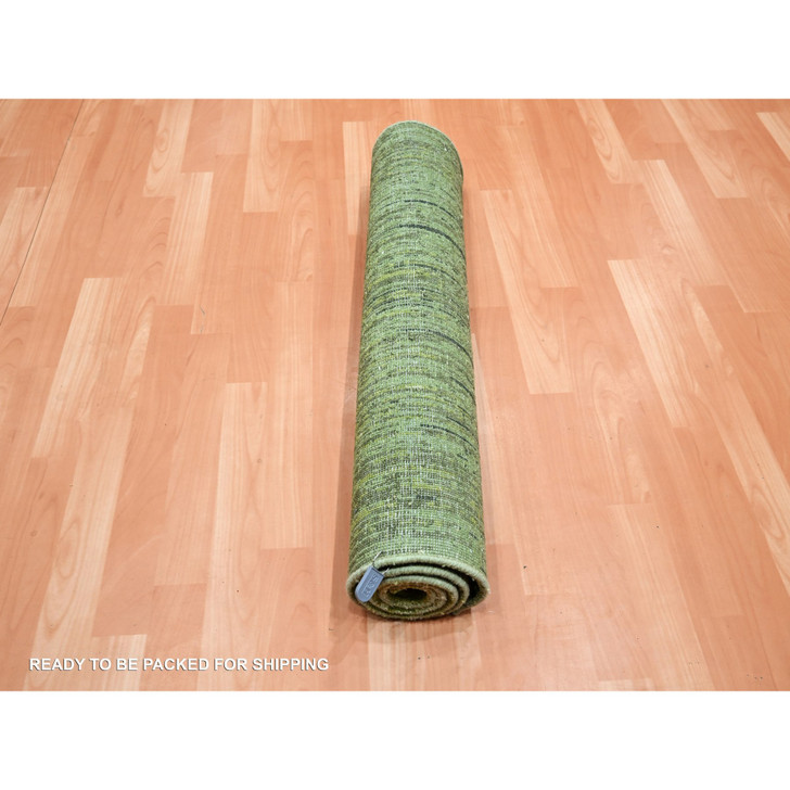Modern and Contemporary Wool Hand Knotted Rug Green 3.0x5.3 -O075517