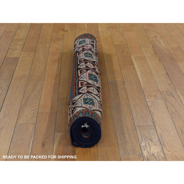 Antique Wool Hand Knotted Rug Red 3.9x8.4 -O078374