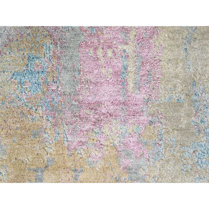 Modern and Contemporary Wool & Silk Hand Knotted Rug Yellow 8.11x12.0 -O010212