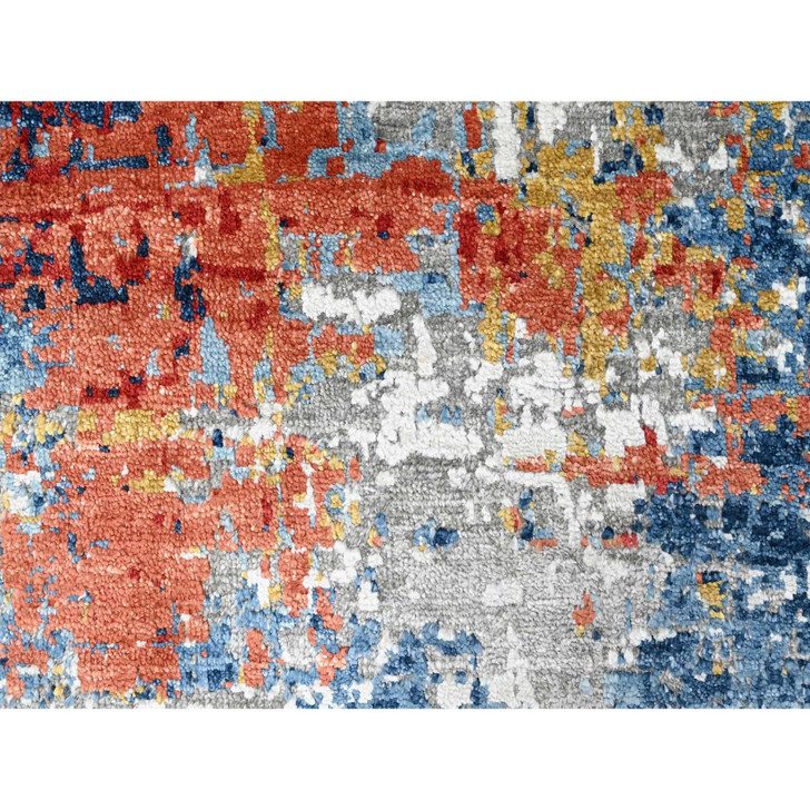 Modern and Contemporary Silk Hand Knotted Rug Blue 8.9x11.7 -O010213