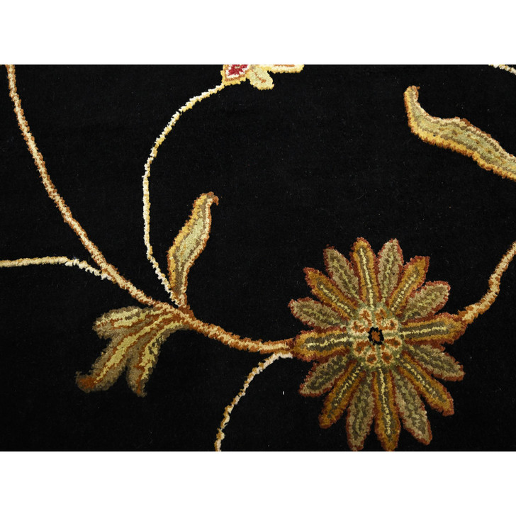 Rajasthan Wool & Silk Hand Knotted Rug Black 5.10x8.10 -O075601