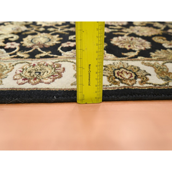 Rajasthan Wool & Silk Hand Knotted Rug Black 2.6x8.0 -O075624