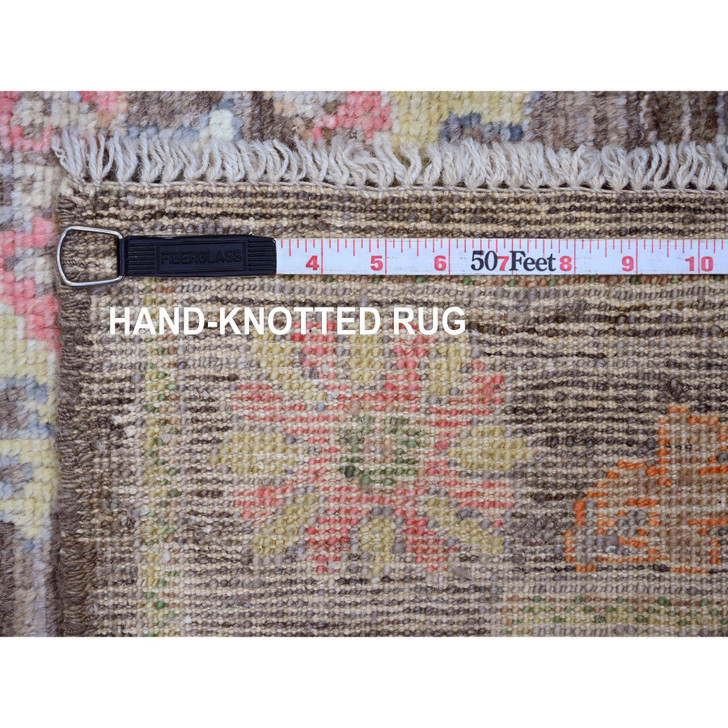 Oushak And Peshawar Wool Hand Knotted Rug Brown 3.0x9.8 -O020028