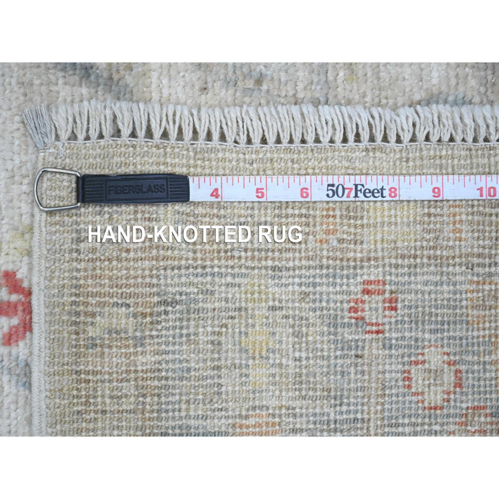 Oushak And Peshawar Wool Hand Knotted Rug Ivory 3.10x12.3 -O020074