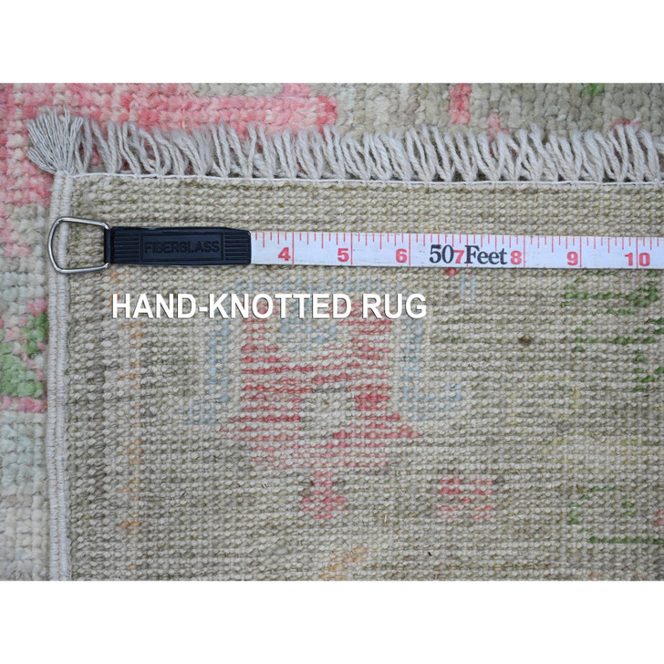 Oushak And Peshawar Wool Hand Knotted Rug Green 3.2x9.9 -O020216