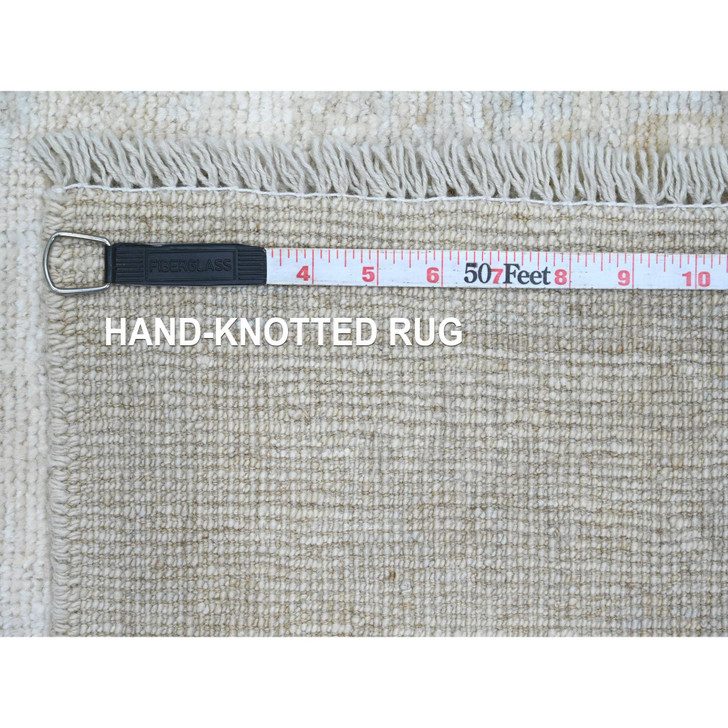 Oushak And Peshawar Wool Hand Knotted Rug Ivory 3.0x9.9 -O020592