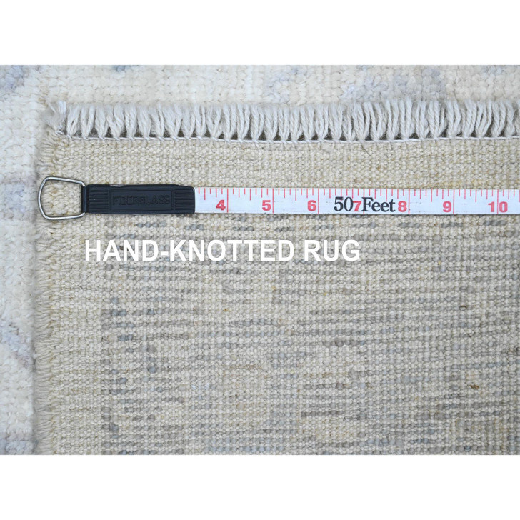 Oushak And Peshawar Wool Hand Knotted Rug Ivory 3.11x12.2 -O020764