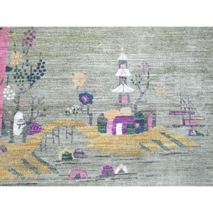 Oushak And Peshawar Wool Hand Knotted Rug Green 8.11x12.3 -O020545