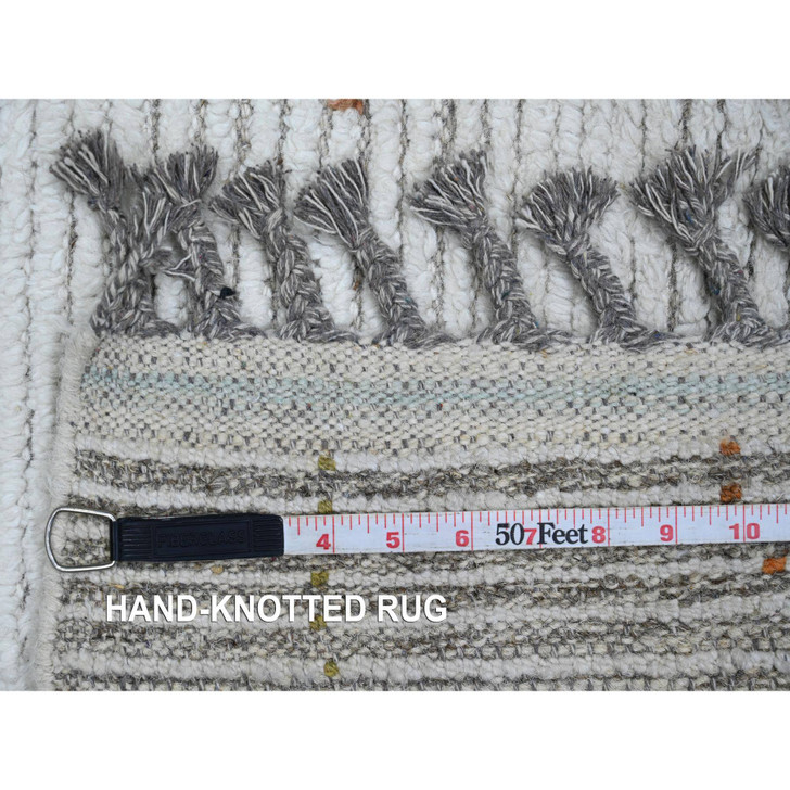 Tribal & Geometric Wool Hand Knotted Rug Ivory 2.6x10.6 -O020288