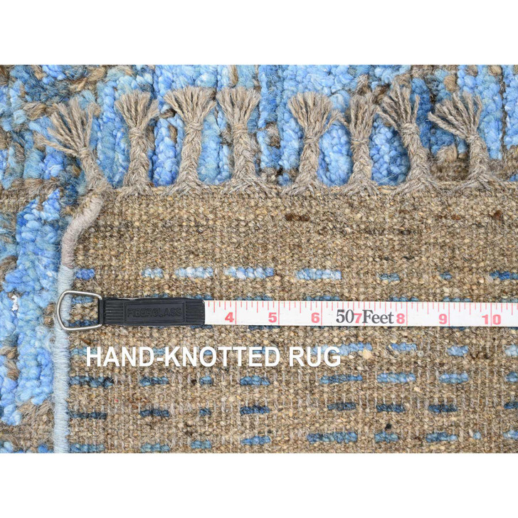 Tribal & Geometric Wool Hand Knotted Rug Blue 5.1x8.2 -O020344
