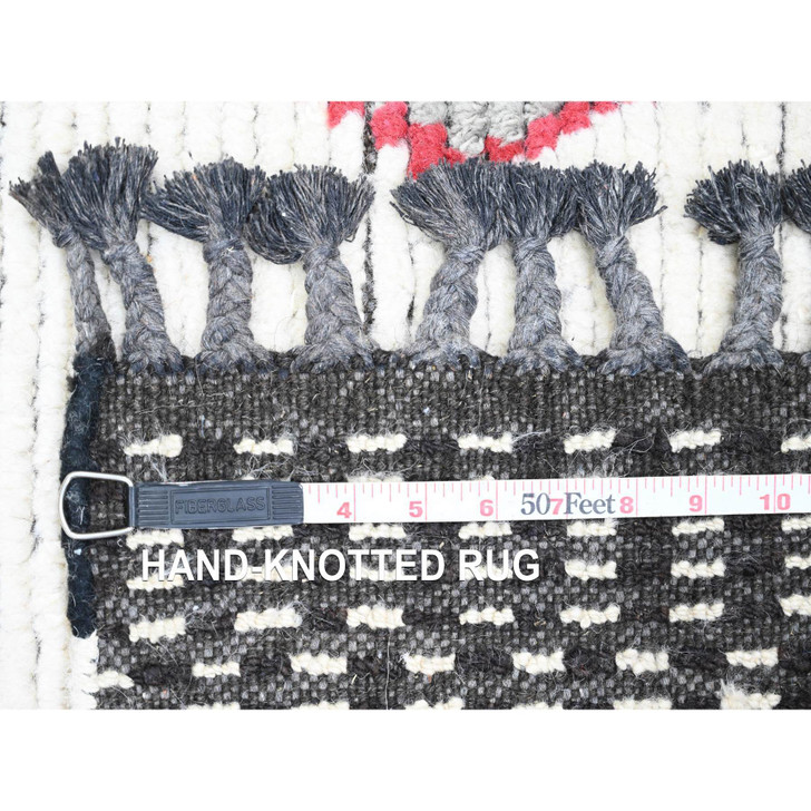 Tribal & Geometric Wool Hand Knotted Rug Ivory 5.8x7.11 -O020346