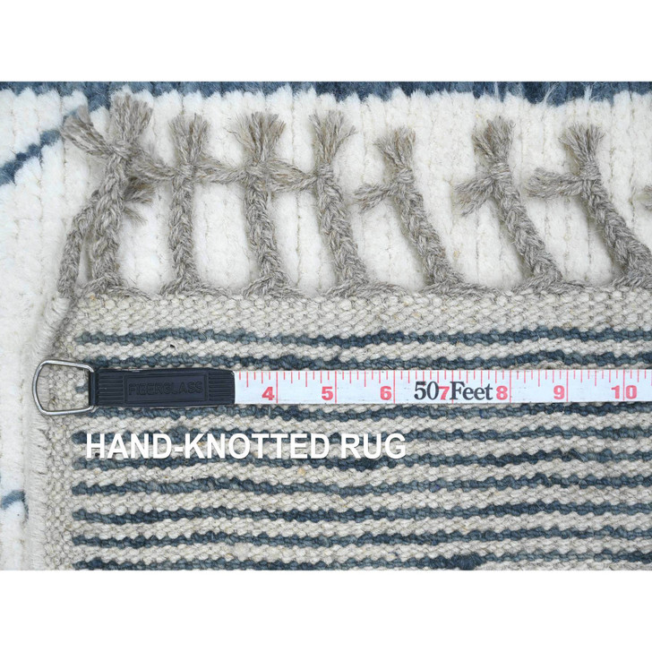 Tribal & Geometric Wool Hand Knotted Rug Ivory 2.6x10.4 -O020552