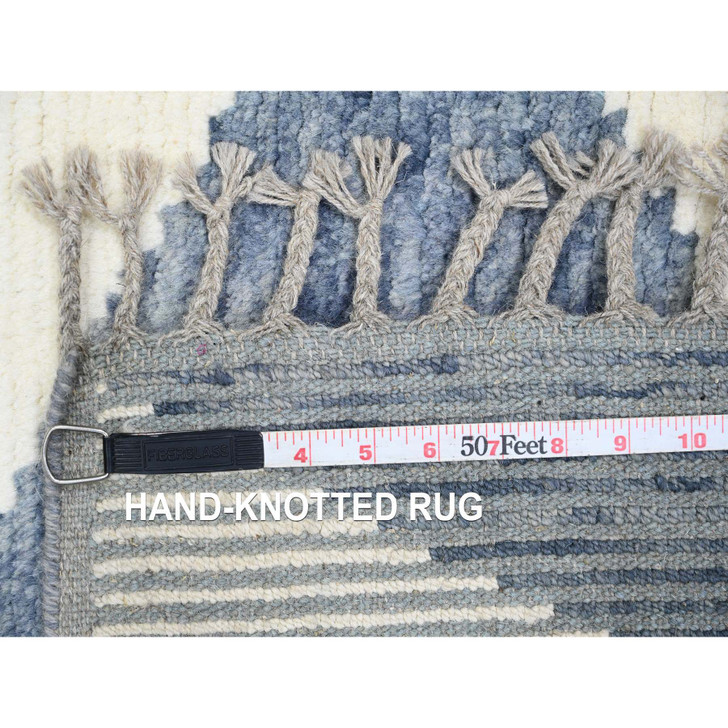 Tribal & Geometric Wool Hand Knotted Rug Blue 2.9x10.3 -O020553