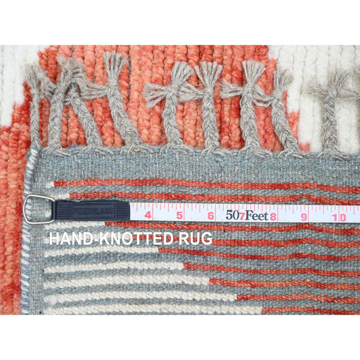 Tribal & Geometric Wool Hand Knotted Rug Red 2.8x10.1 -O020622