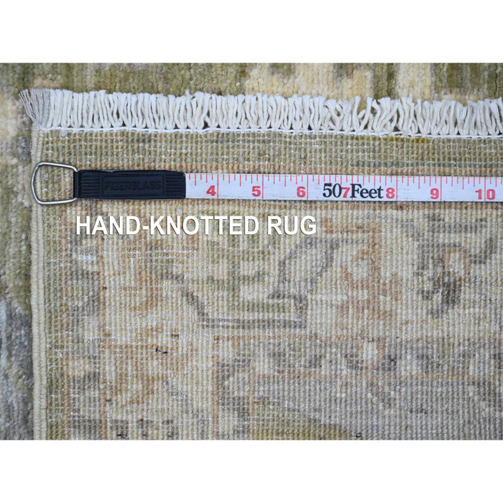 Oushak And Peshawar Wool Hand Knotted Rug Green 2.5x7.7 -O020648