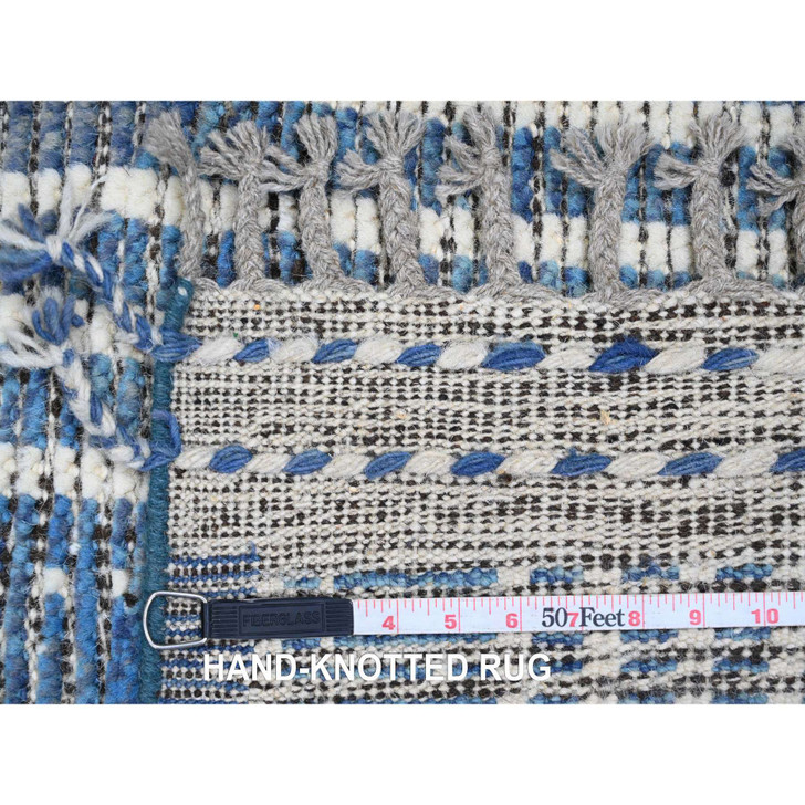 Tribal & Geometric Wool Hand Knotted Rug Blue 6.0x10.4 -O020741