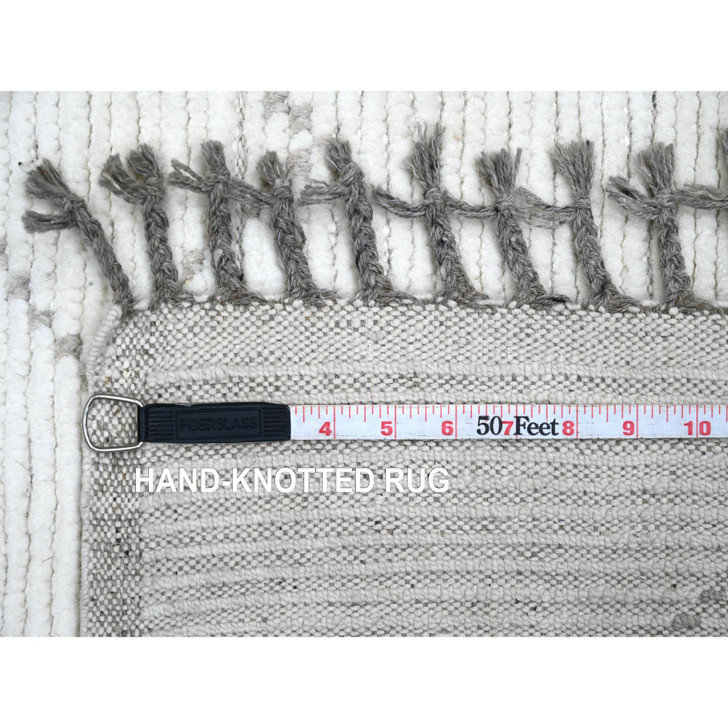 Tribal & Geometric Wool Hand Knotted Rug Ivory 4.1x6.8 -O020744