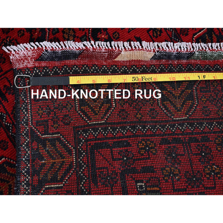 Tribal & Geometric Wool Hand Knotted Rug Red 1.9x5.0 -O0743