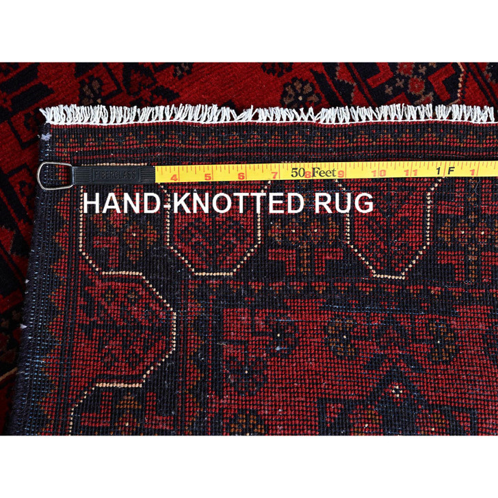 Tribal & Geometric Wool Hand Knotted Rug Red 1.9x4.9 -O0756