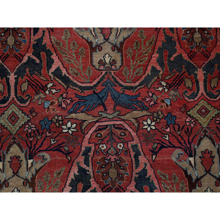 Antique Wool Hand Knotted Rug Red 11.3x14.5 -O01373