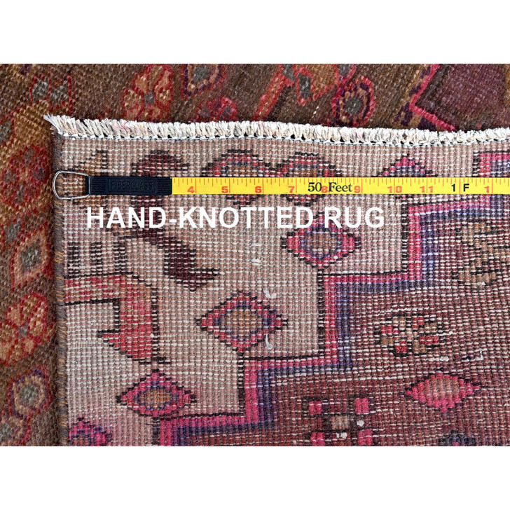 Overdyed & Vintage Wool Hand Knotted Rug Pink 2.4x8.9 -O0635