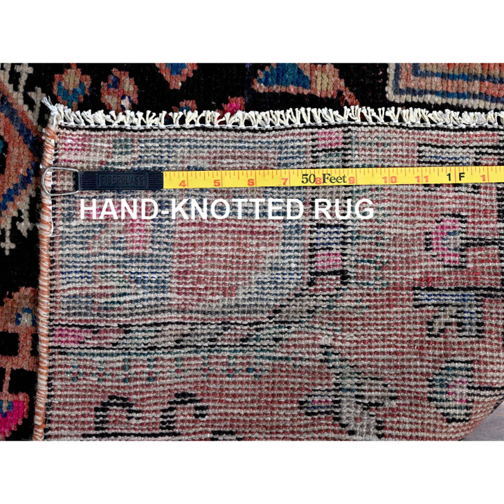 Overdyed & Vintage Wool Hand Knotted Rug Red 3.4x8.8 -O0636