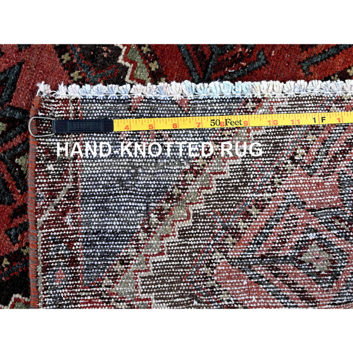 Overdyed & Vintage Wool Hand Knotted Rug Red 2.7x7.7 -O0648