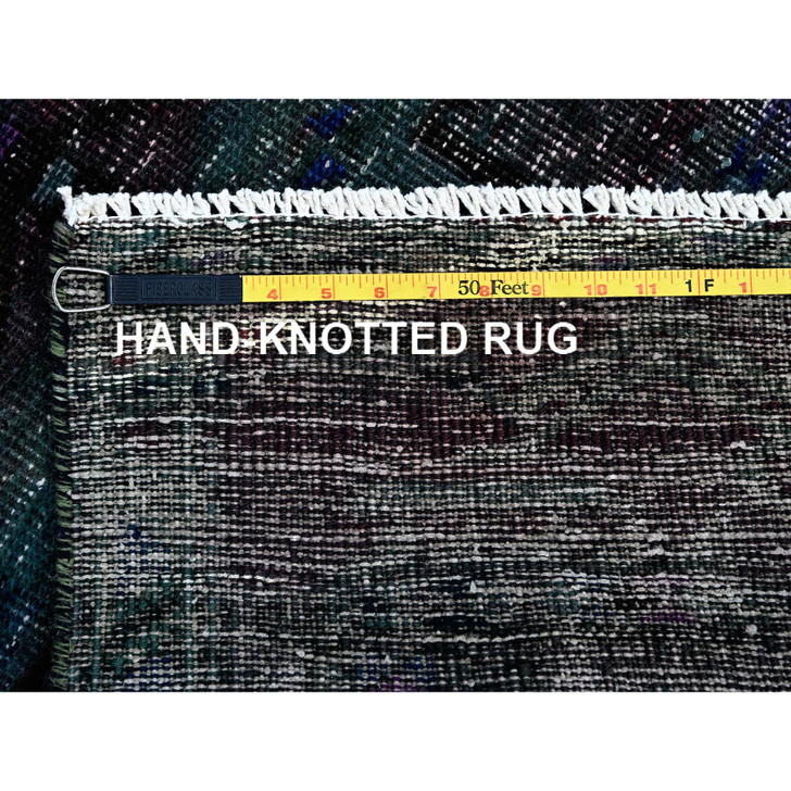 Overdyed & Vintage Wool Hand Knotted Rug Green 2.8x9.6 -O0650