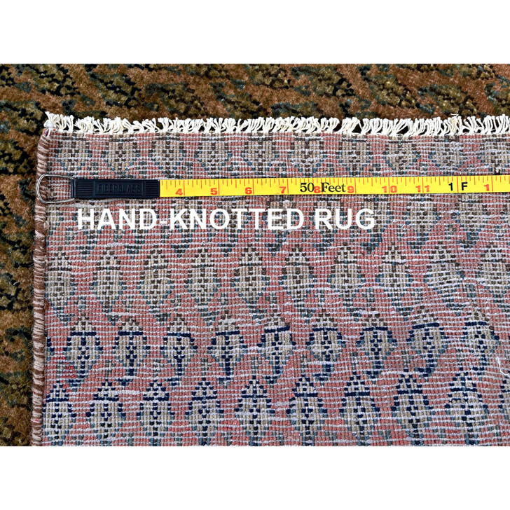 Overdyed & Vintage Wool Hand Knotted Rug Brown 2.6x11.5 -O0654