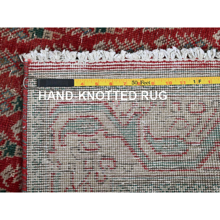 Overdyed & Vintage Wool Hand Knotted Rug Red 3.2x12.4 -O0779
