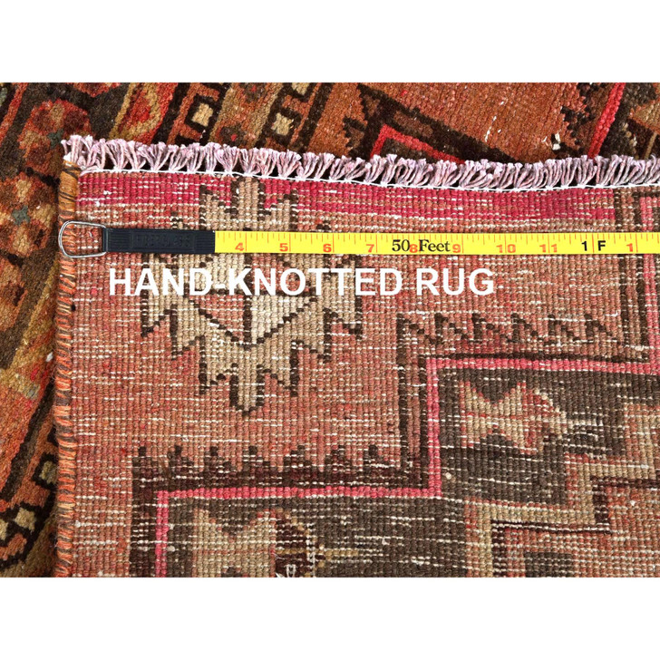 Overdyed & Vintage Wool Hand Knotted Rug Orange 2.11x9.0 -O0781