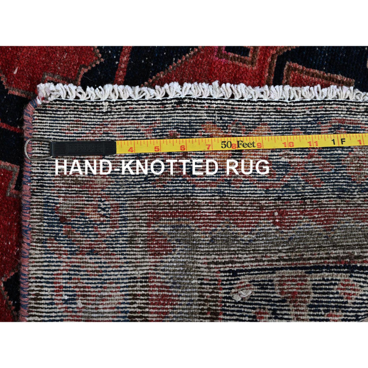Overdyed & Vintage Wool Hand Knotted Rug Red 3.0x9.2 -O0788